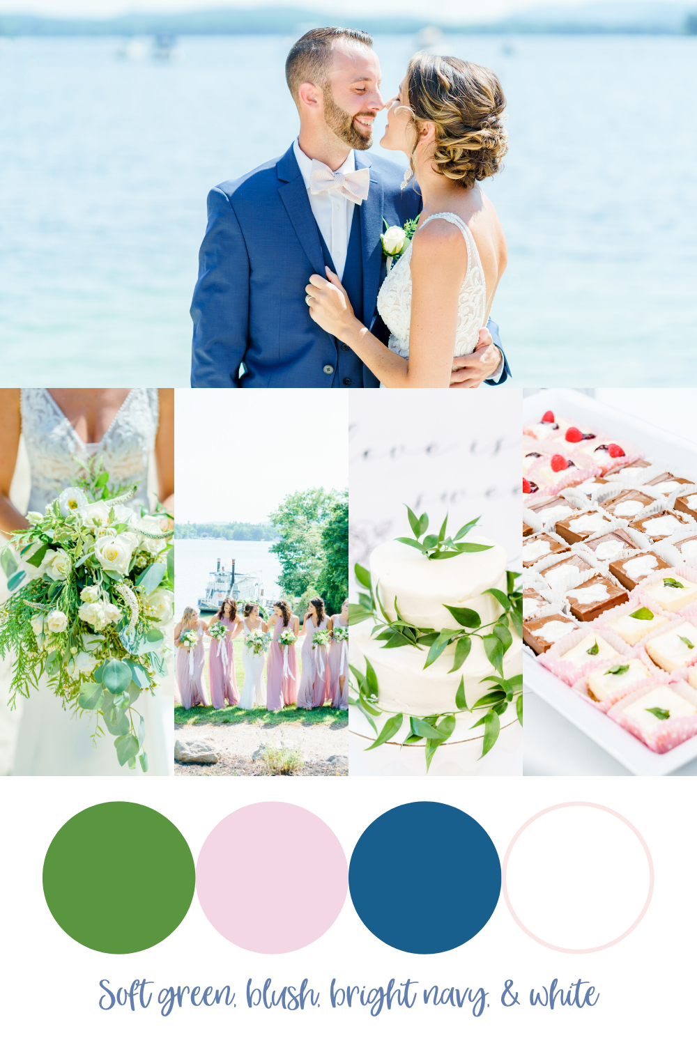 green blush navy white wedding color palette